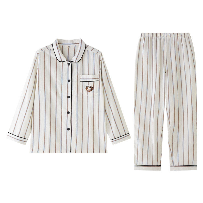 Cute Puppy EMB matching pajamas, Beige Couple Pajymas, Spring loungewear, 100% cotton PJS