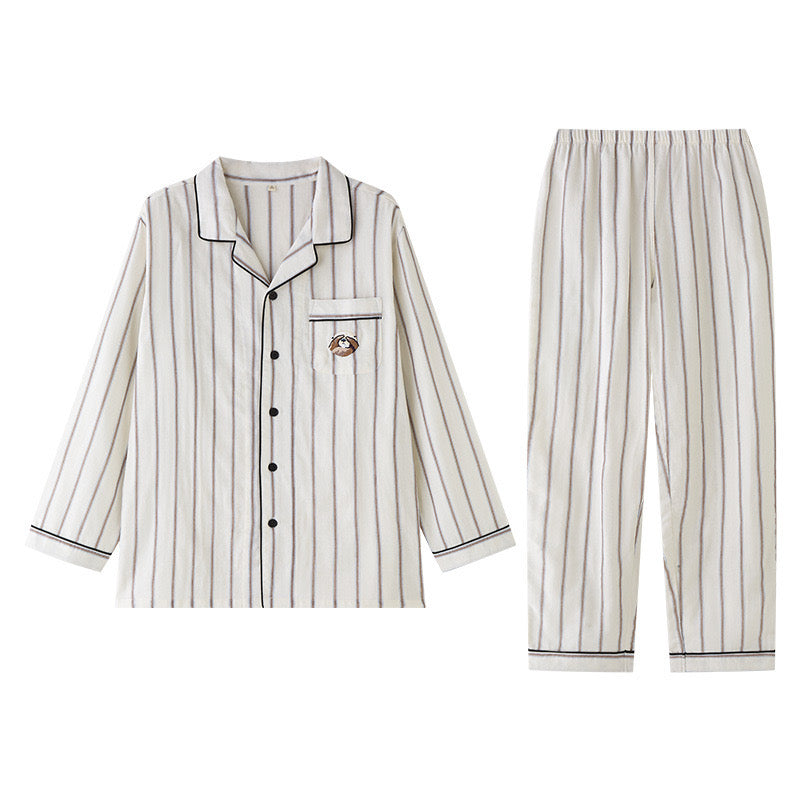 Cute Puppy EMB matching pajamas, Beige Couple Pajymas, Spring loungewear, 100% cotton PJS