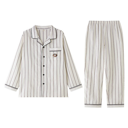 Cute Puppy EMB matching pajamas, Beige Couple Pajymas, Spring loungewear, 100% cotton PJS