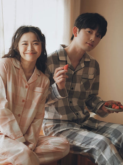 Plaid pattern matching pajamas, Couple Pajymas, Classic minimalist clothing, 100% cotton PJS