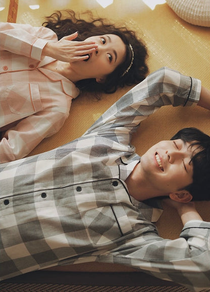 Plaid pattern matching pajamas, Couple Pajymas, Classic minimalist clothing, 100% cotton PJS