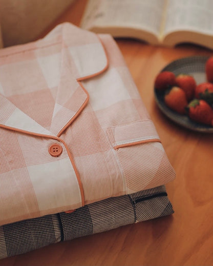 Plaid pattern matching pajamas, Couple Pajymas, Classic minimalist clothing, 100% cotton PJS