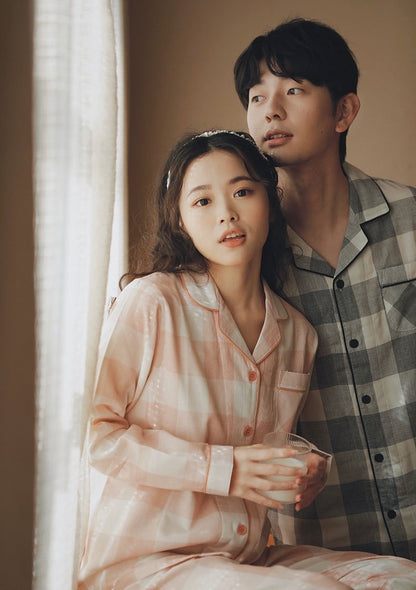 Plaid pattern matching pajamas, Couple Pajymas, Classic minimalist clothing, 100% cotton PJS