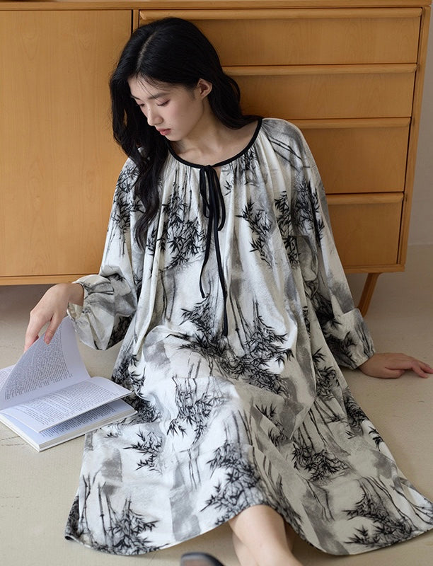 Artistic Boho Nightdress with Bamboo Print