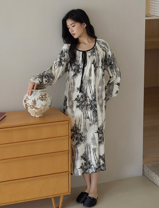 Artistic Boho Nightdress with Bamboo Print