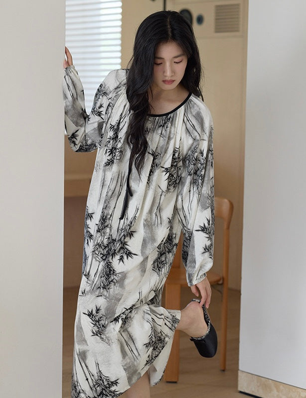 Artistic Boho Nightdress with Bamboo Print