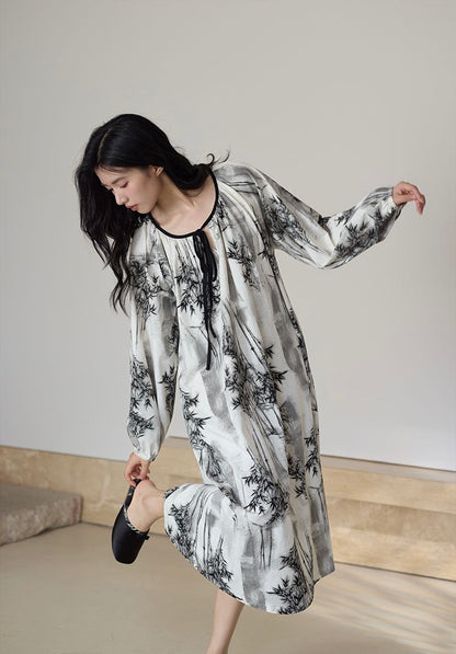 Artistic Boho Nightdress with Bamboo Print