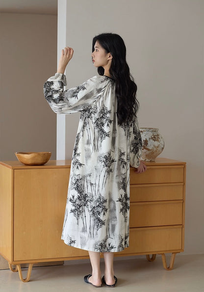 Artistic Boho Nightdress with Bamboo Print