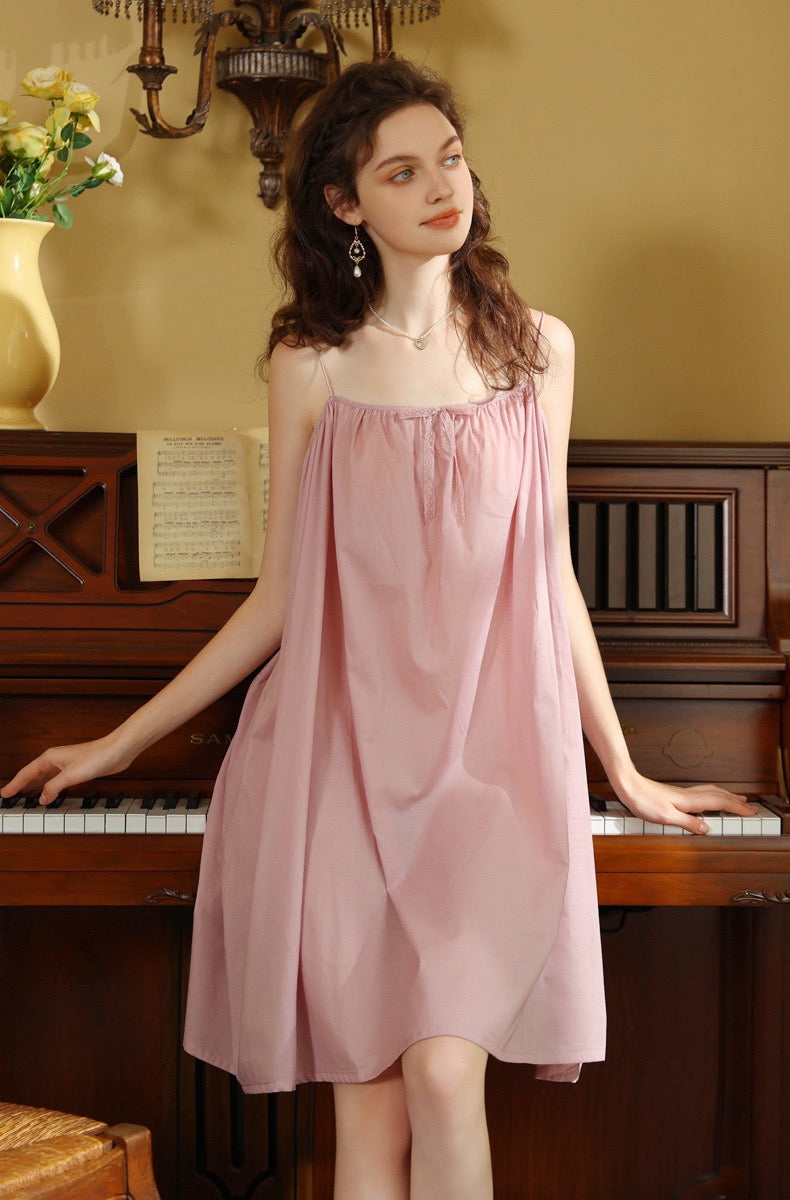 Pink Cotton short Slip Dress with delicate spaghetti straps