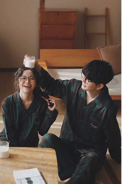 Matching Couple Cotton Pajamas Set with Puppy Embroidery