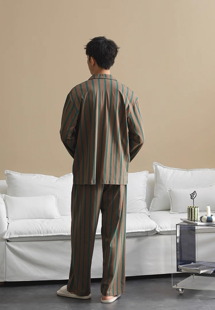 Men’s Cotton Striped Pajamas, 100% Soft Cotton Sleepwear with Puppy Embroidery
