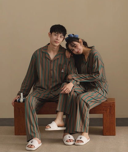 Couple Matching Cotton Pajamas – Soft Striped Sleepwear, Gift Set for Lovers