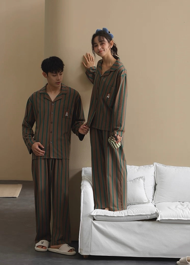 Couple Matching Cotton Pajamas – Soft Striped Sleepwear, Gift Set for Lovers