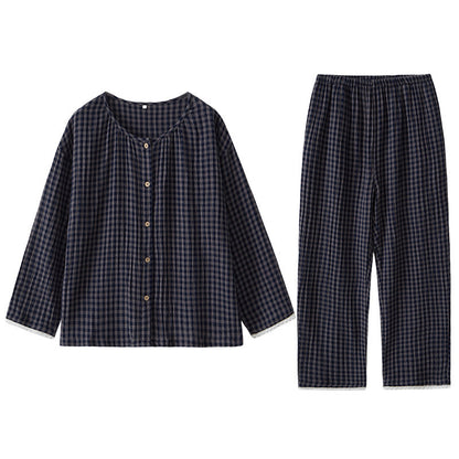 Brushed Cotton Plaid Pajamas Set – Cozy Warm Loungewear for Women, Autumn Winter Sleepwear