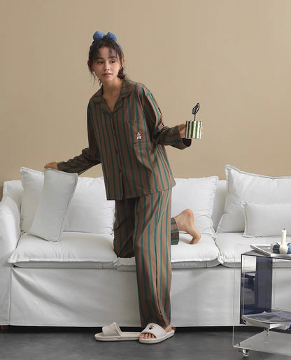 Women’s Striped Pajama Set– Soft Sleepwear with Dog Embroidery, Gift-Ready Loungewear