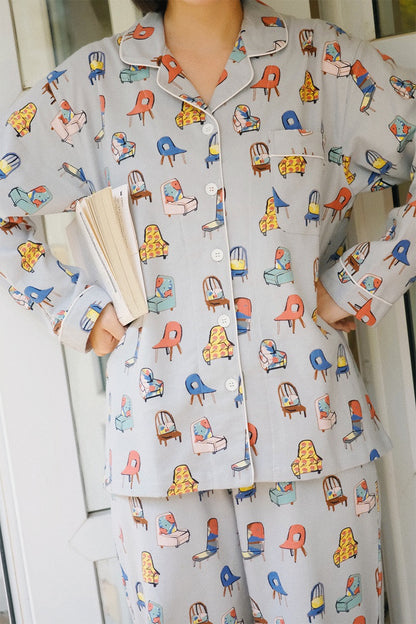 Women’s Brushed Cotton Pajama Set – Soft All-Cotton Sleepwear with Cute Print, Gift-Ready