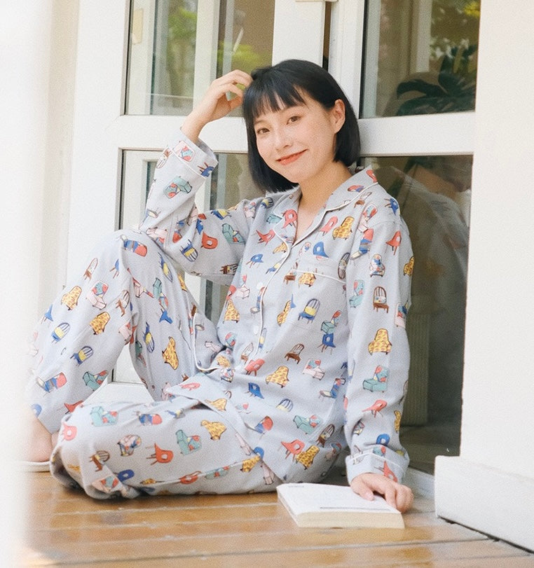 Women’s Brushed Cotton Pajama Set – Soft All-Cotton Sleepwear with Cute Print, Gift-Ready