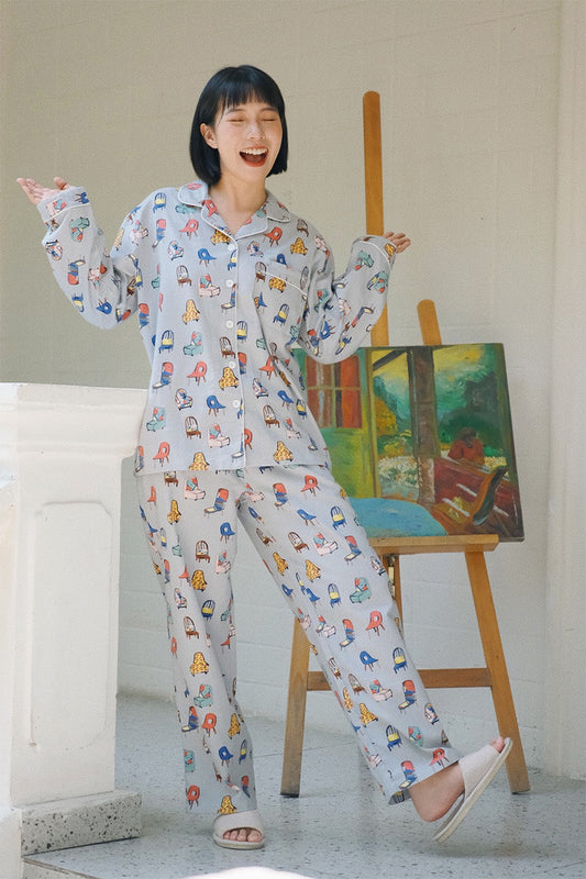 Women’s Brushed Cotton Pajama Set – Soft All-Cotton Sleepwear with Cute Print, Gift-Ready