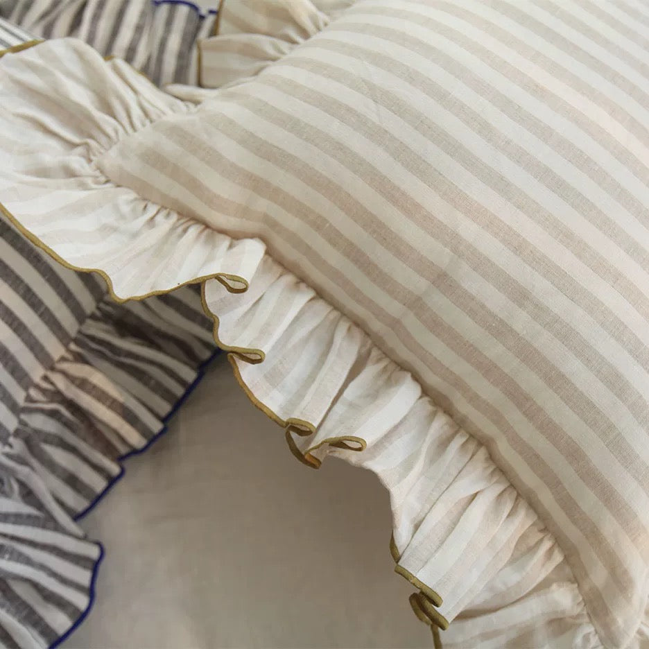 Striped Linen Pillow Cover with Ruffled Edge – Square & Rectangular Sizes detail view 5 from Etcozy