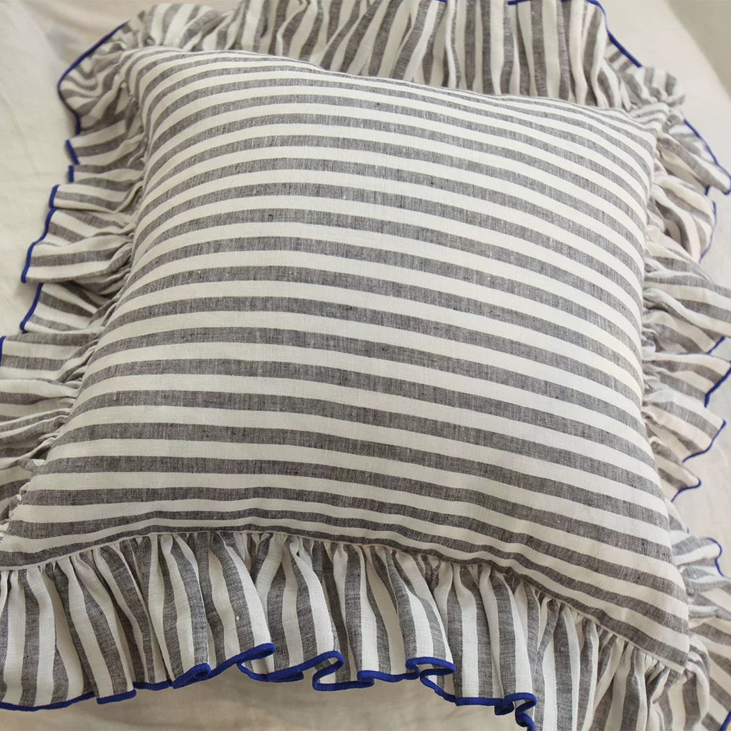 Striped Linen Pillow Cover with Ruffled Edge – Square & Rectangular Sizes detail view 3 from Etcozy