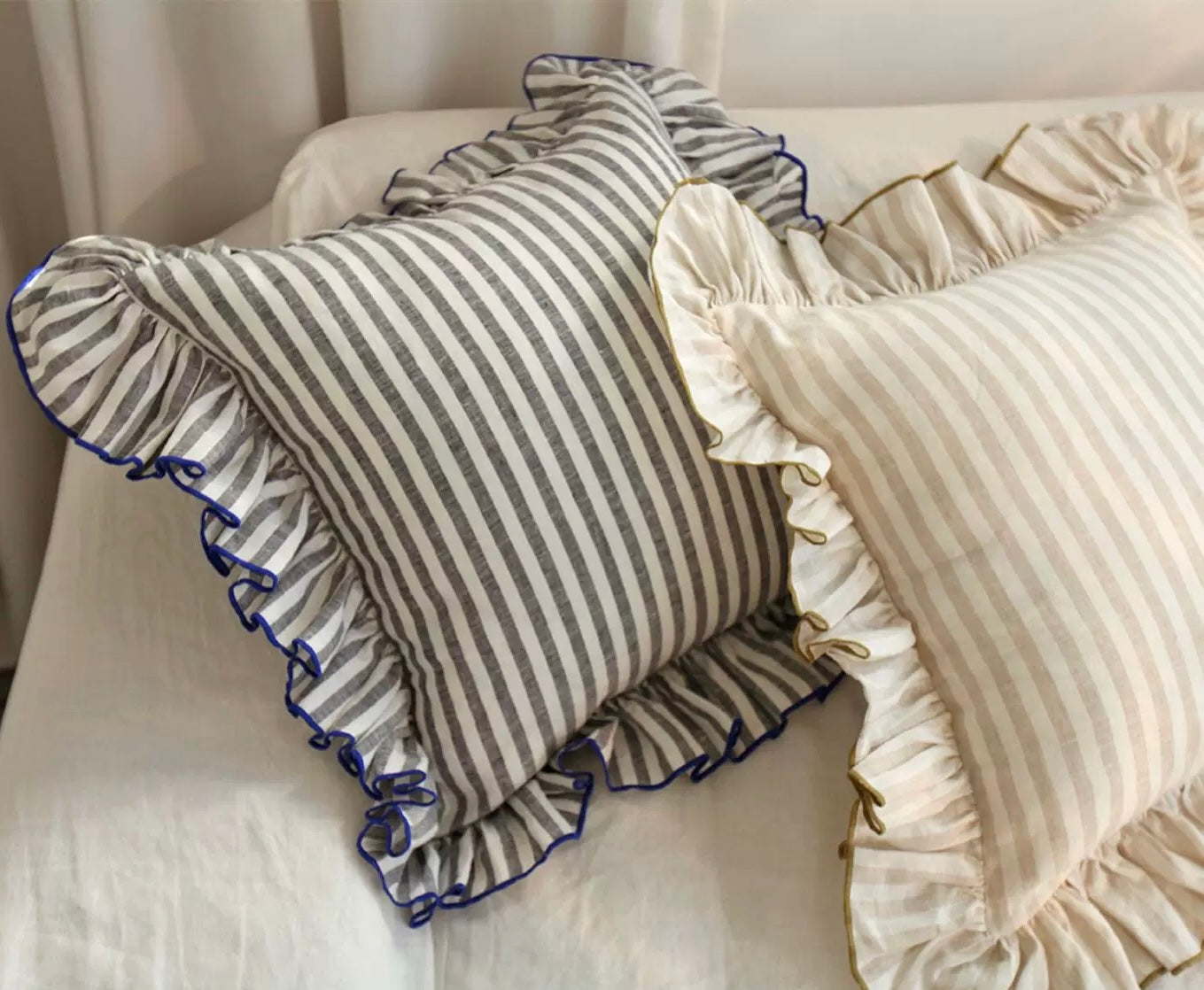 Striped Linen Pillow Cover with Ruffled Edge – Square & Rectangular Sizes detail view 6 from Etcozy
