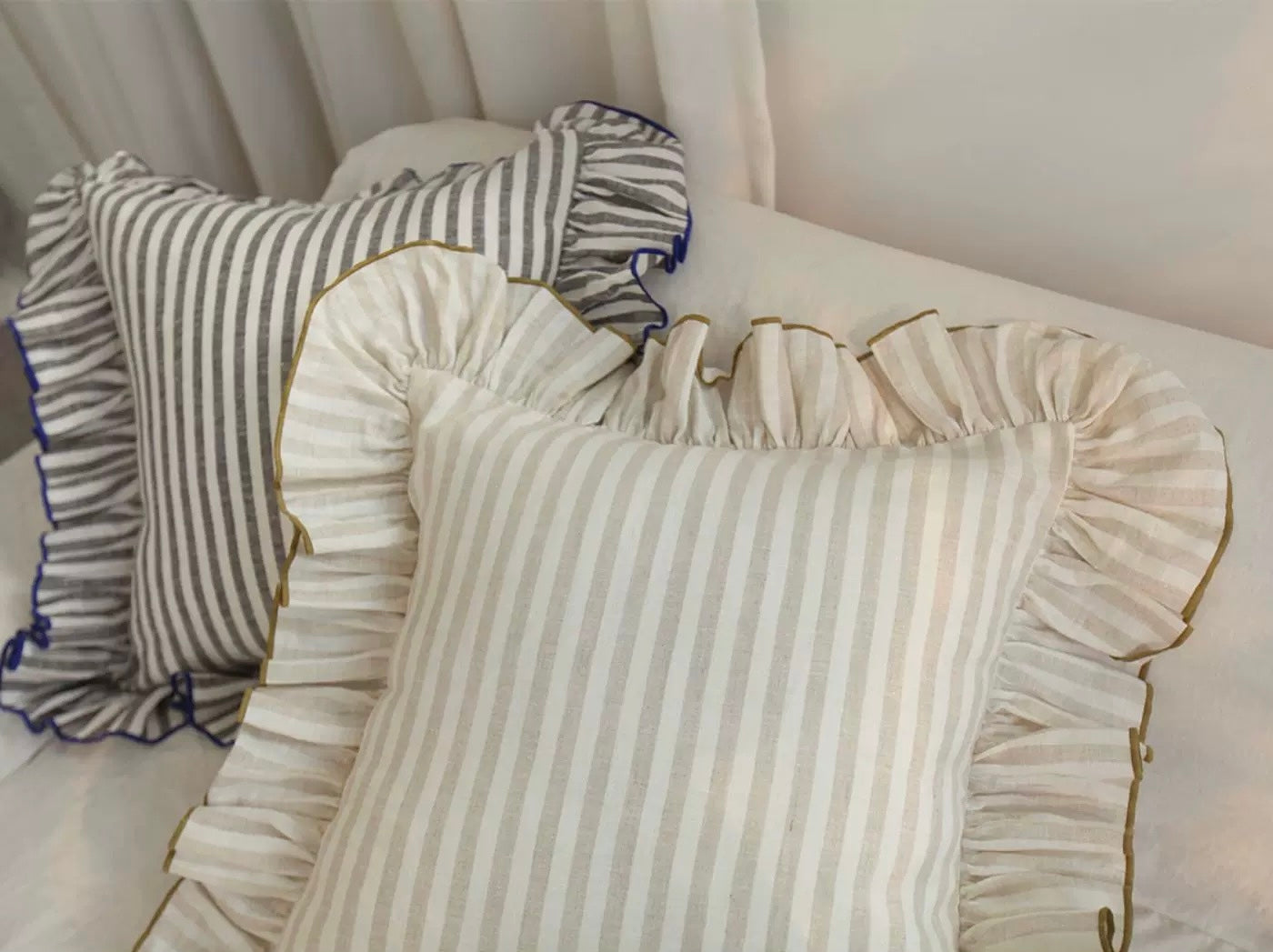 Striped Linen Pillow Cover with Ruffled Edge – Square & Rectangular Sizes detail view 9 from Etcozy