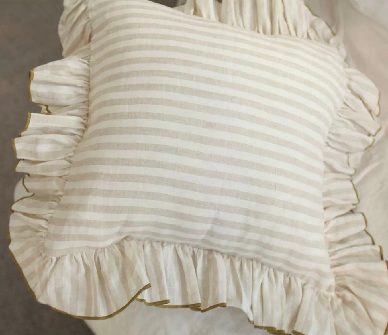 Striped Linen Pillow Cover with Ruffled Edge – Square & Rectangular Sizes detail view 2 from Etcozy