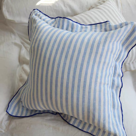 Striped Linen Pillow Cover with Contrast Piping from Etcozy