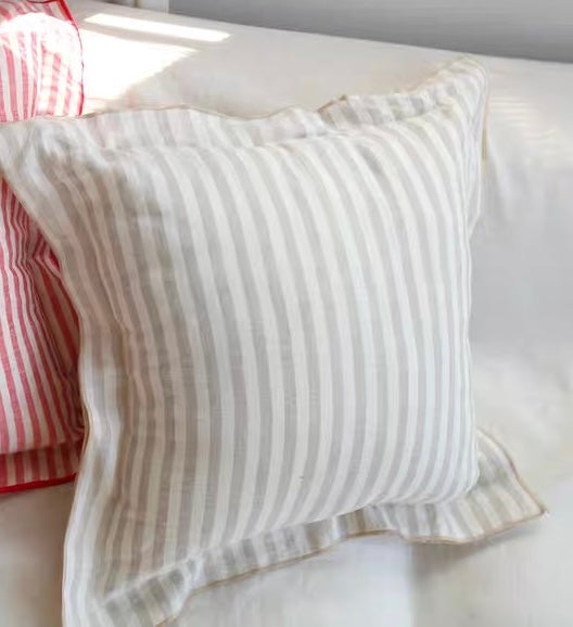 Striped Linen Pillow Cover with Contrast Piping detail view 2 from Etcozy