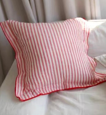 Striped Linen Pillow Cover with Contrast Piping detail view 3 from Etcozy