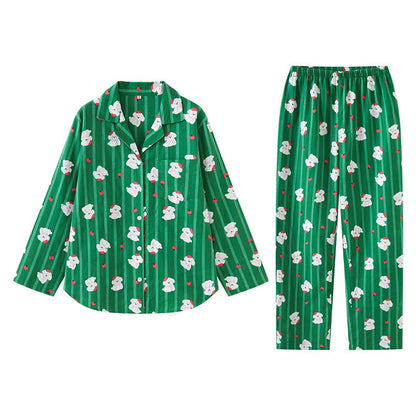 Green Cotton Pajama Set with Apple Dog Print – Cute Long & Short Sleeve Sleepwear