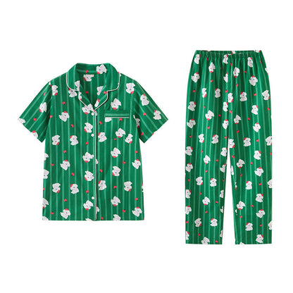 Green Cotton Pajama Set with Apple Dog Print – Cute Long & Short Sleeve Sleepwear