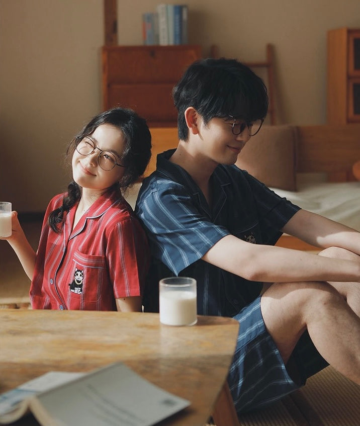 Couple Cotton Pajamas Set – Summer Short Sleeve Striped Sleepwear Gift