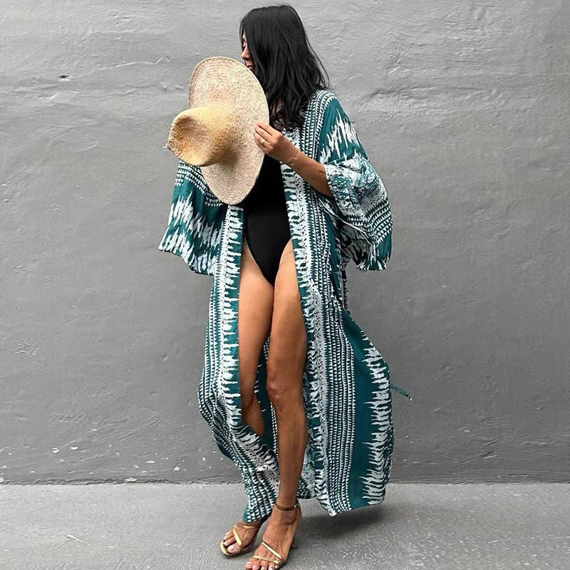 Boho Kimono Cover Up Women’s Long Beach Cardigan | Summer Swimwear Robe