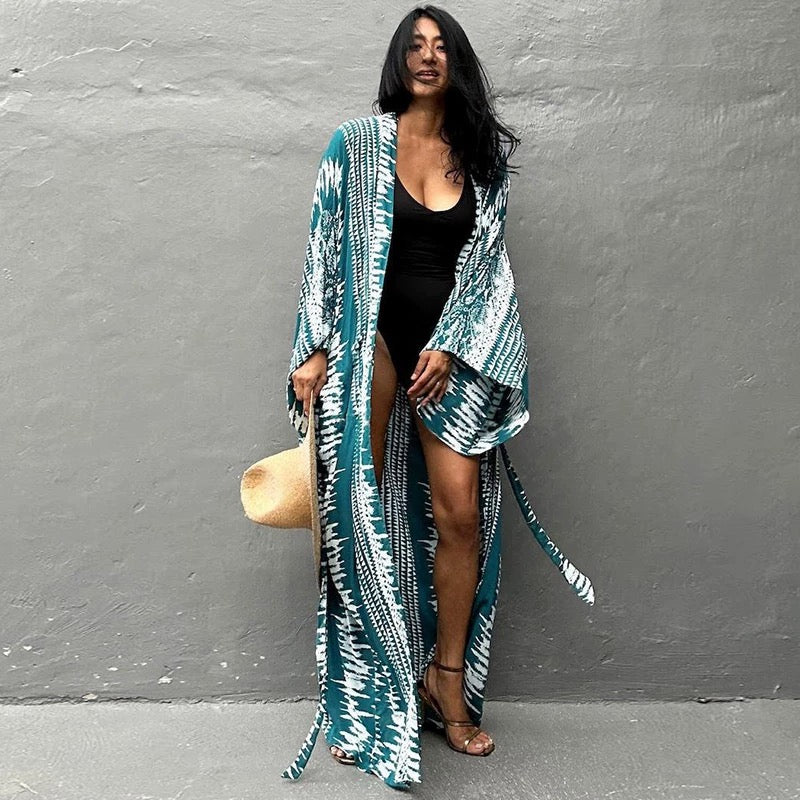 Boho Kimono Cover Up Women’s Long Beach Cardigan | Summer Swimwear Robe