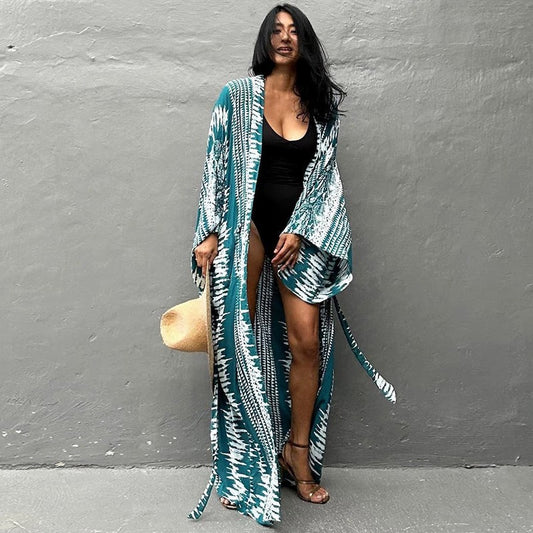 Boho Kimono Cover Up Women’s Long Beach Cardigan | Summer Swimwear Robe
