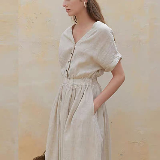 Handmade Pure Linen Maxi Dress – Minimalist, Natural & Custom Fit
