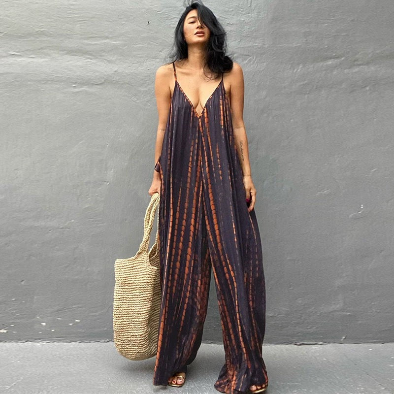 Boho Tie Dye Maxi Dress Jumpsuit | Women’s Beach & Vacation Outfit
