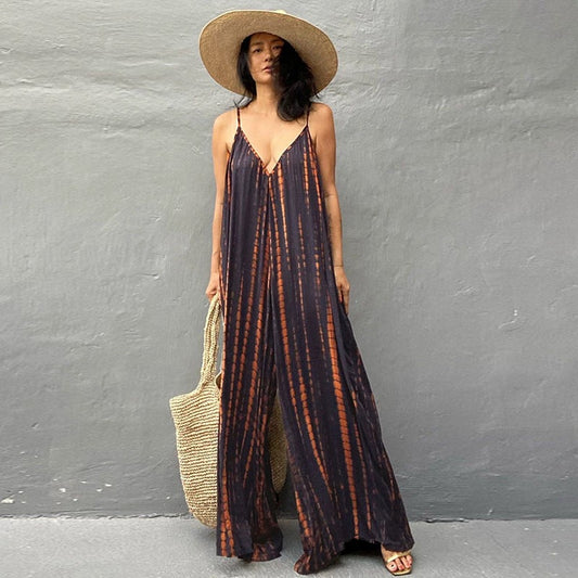 Boho Tie Dye Maxi Dress Jumpsuit | Women’s Beach & Vacation Outfit