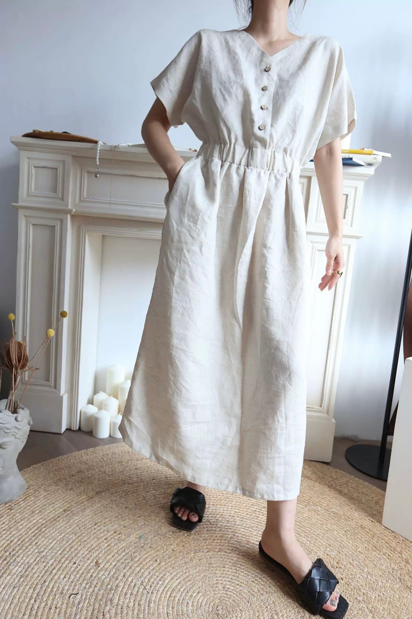 Handmade Pure Linen Maxi Dress – Minimalist, Natural & Custom Fit