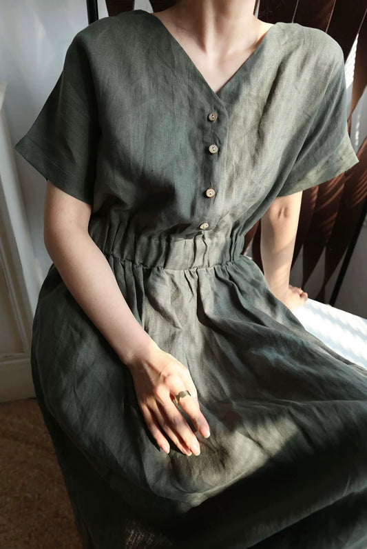 Handmade Linen Maxi Dress – Custom Color, Minimalist Slow Fashion Gift