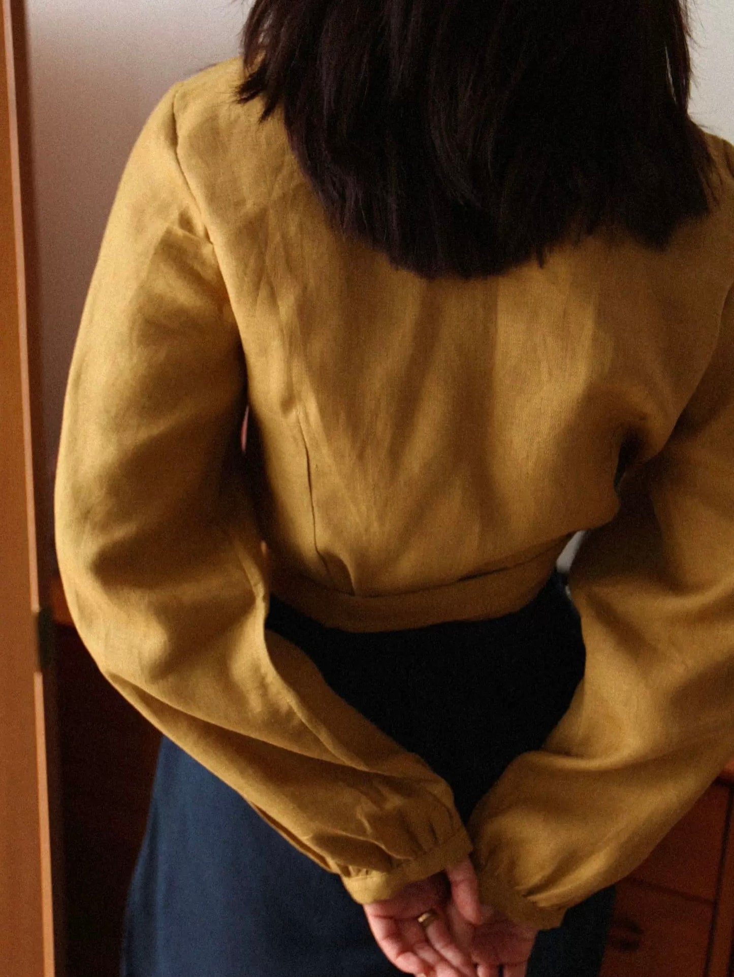 Handmade Linen Wrap Blouse | Natural Long Sleeve V-Neck Shirt