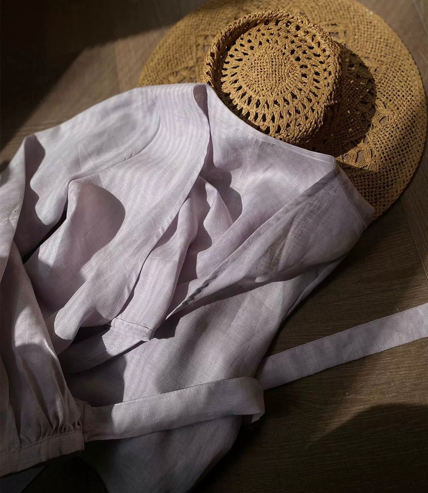 Custom Linen Wrap Blouse – Long Sleeve V-Neck, Made to Order