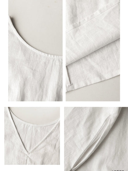 Handmade 100% Linen White Summer Dress – Minimalist Sleeveless A-Line