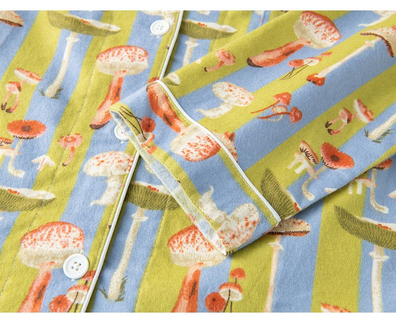 Mushroom print Women pajamas, Striped PJS, Bridesmaid proposal, Soft homewear, Loungewear for travel