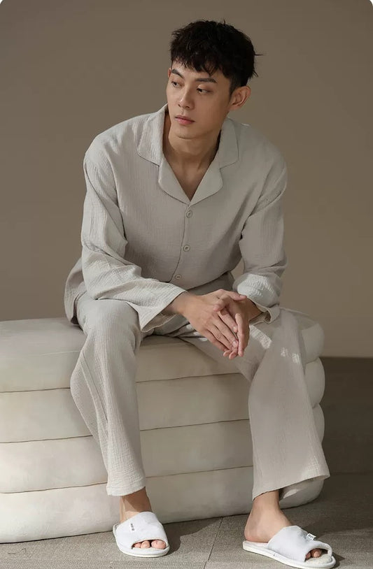 Men’s Cotton Loungewear Set – Breathable Pajamas with Pockets | Eco-Friendly Sleepwear