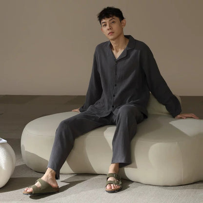 Men’s Cotton Loungewear Set – Breathable Pajamas with Pockets | Eco-Friendly Sleepwear