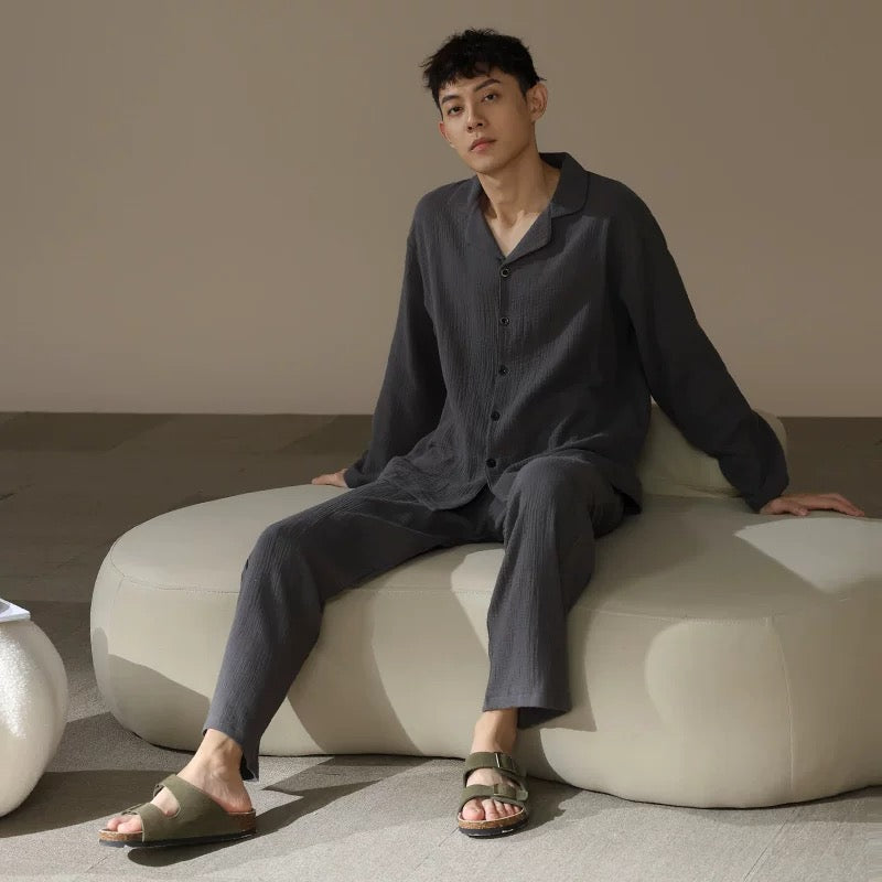 Men’s Cotton Loungewear Set – Breathable Pajamas with Pockets | Eco-Friendly Sleepwear