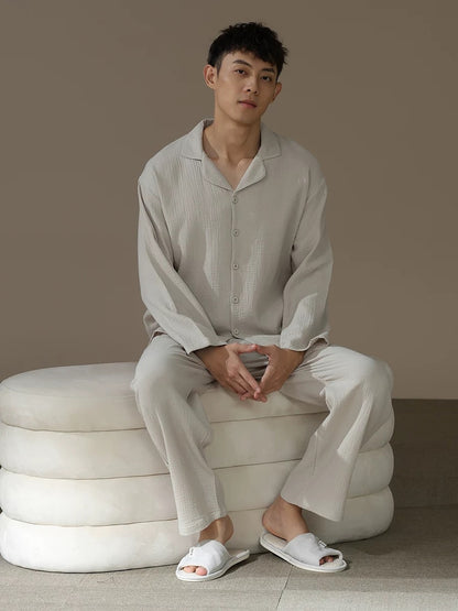 Men’s Cotton Loungewear Set – Breathable Pajamas with Pockets | Eco-Friendly Sleepwear