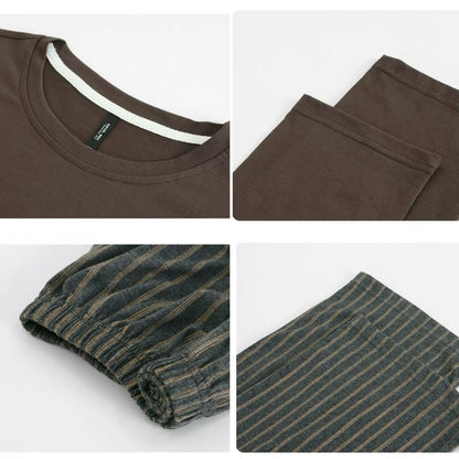 Men’s Cozy Cotton Lounge Set – Long Sleeve Top & Striped Pants Pajamas